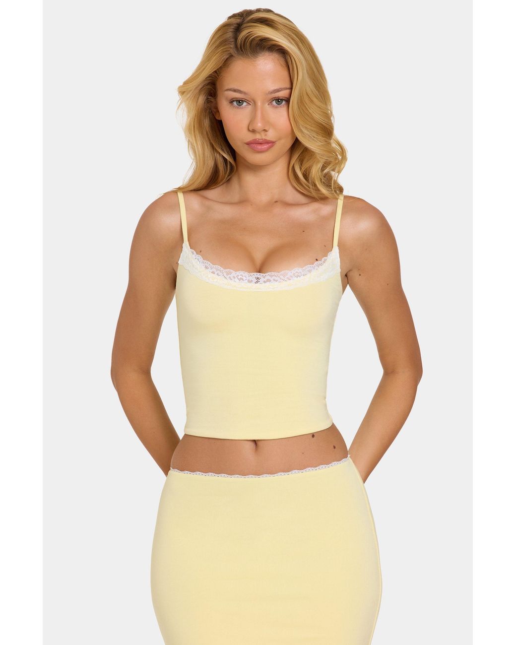 Oh Polly Yellow Modal Lace-Trim Top