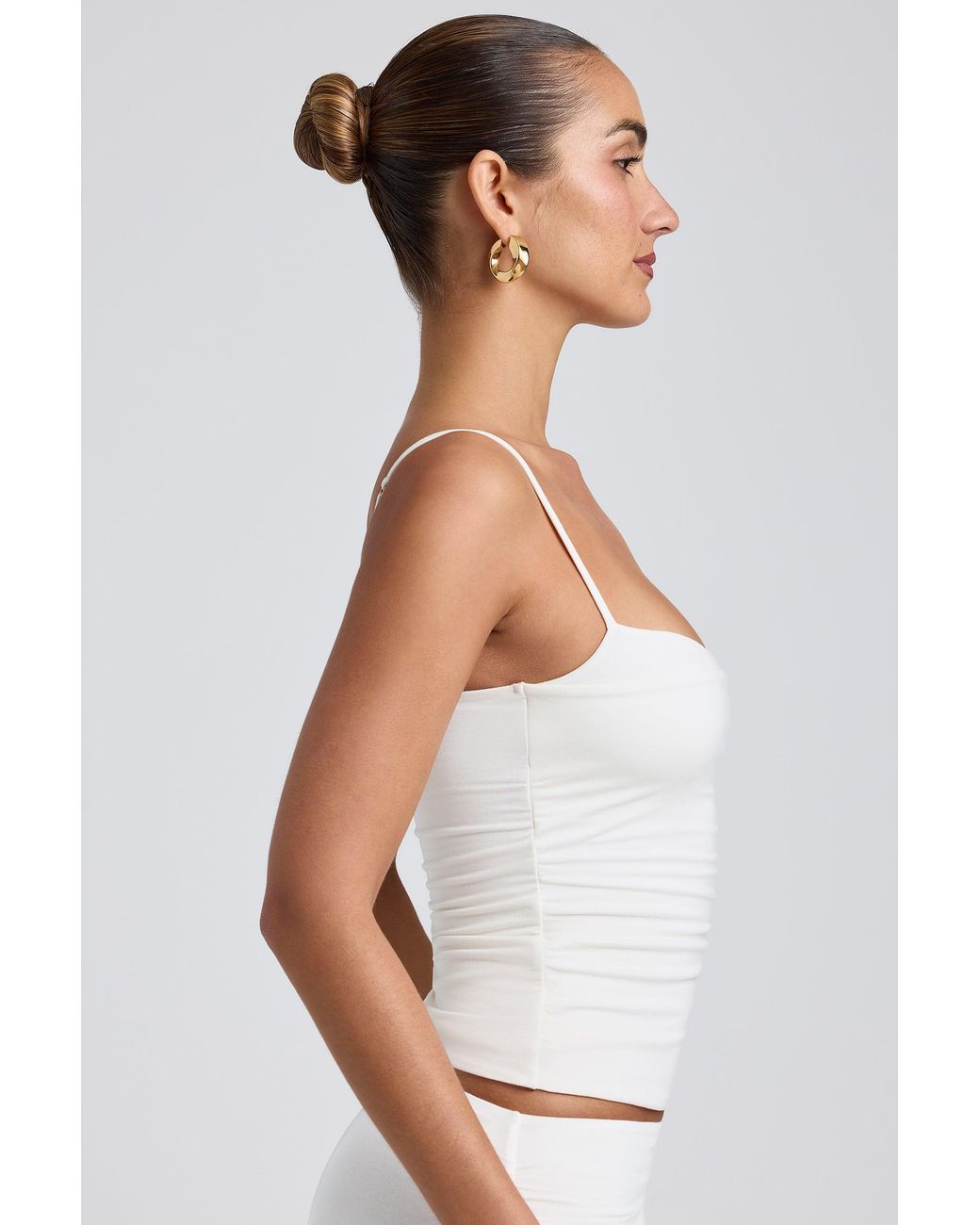 Oh Polly White Modal Ruched Layered Tank Top