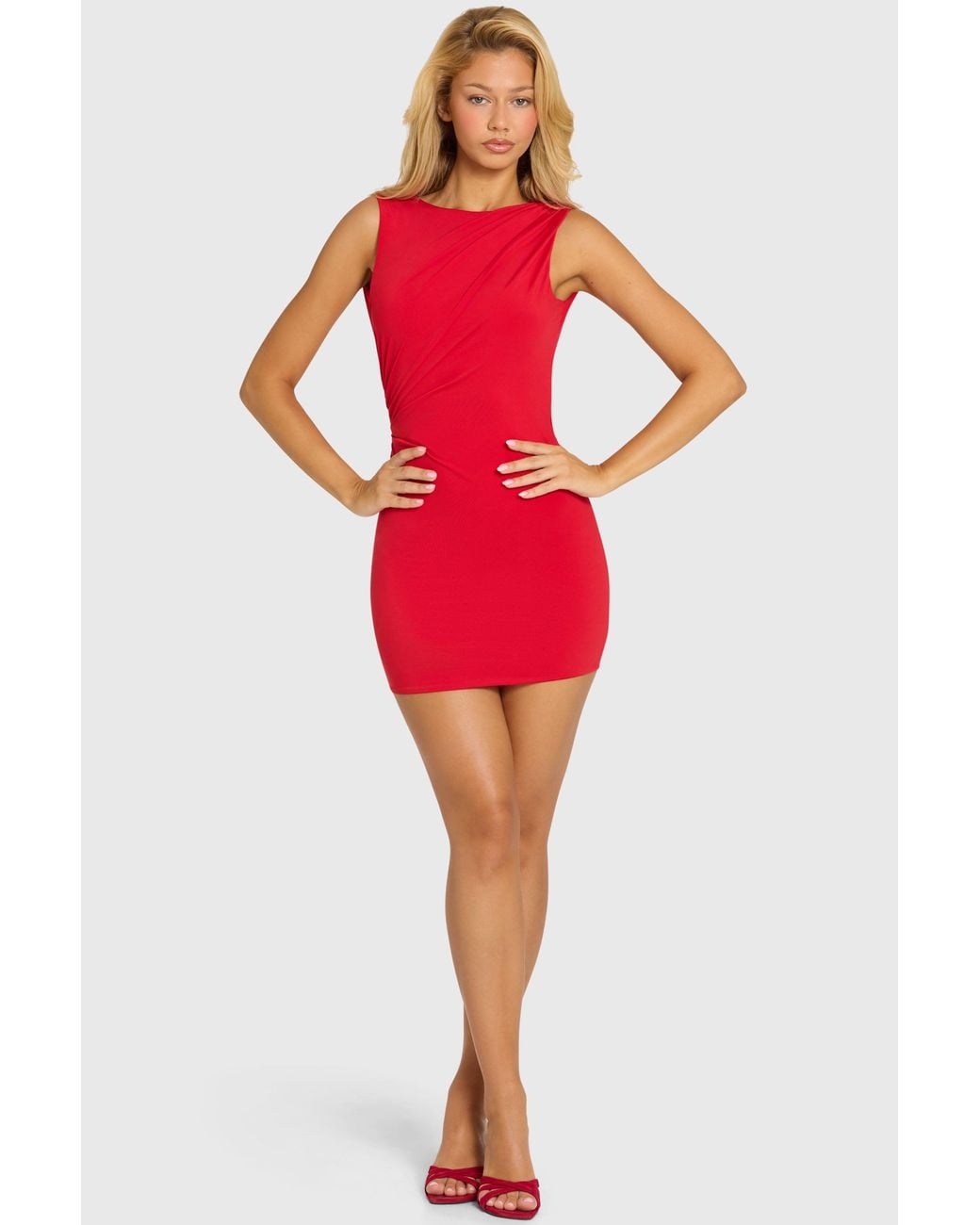 Oh Polly Red Draped Backless Mini Dress
