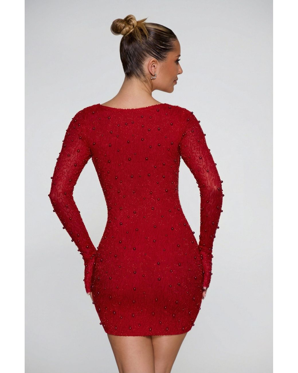 Oh Polly Red Long Sleeve Deep Plunge Mini Dress