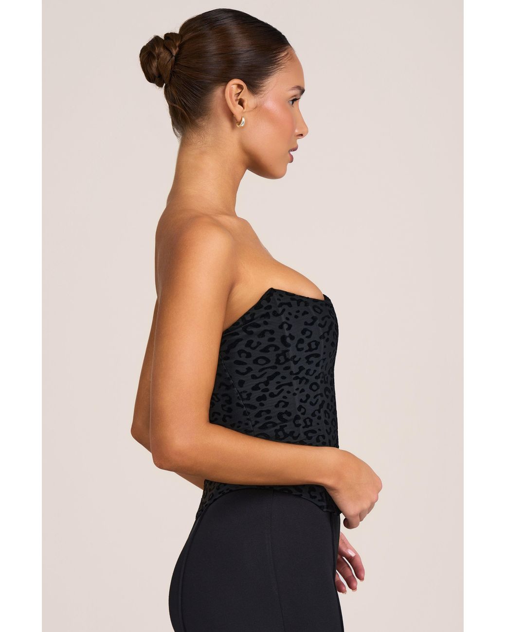 Oh Polly Black Flocked Leopard Mesh Corset Top