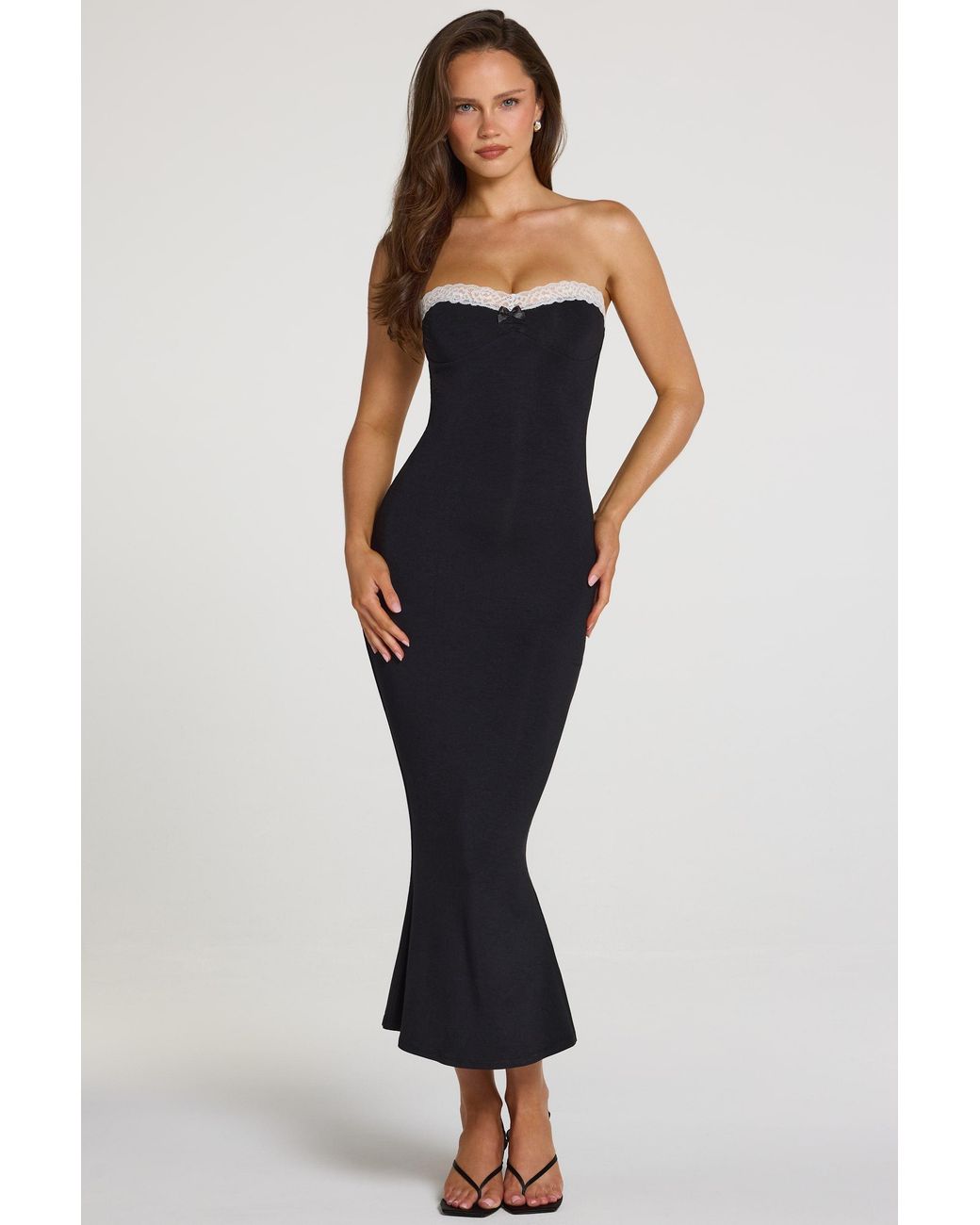 Oh Polly Black Modal Lace-Trim Midaxi Dress