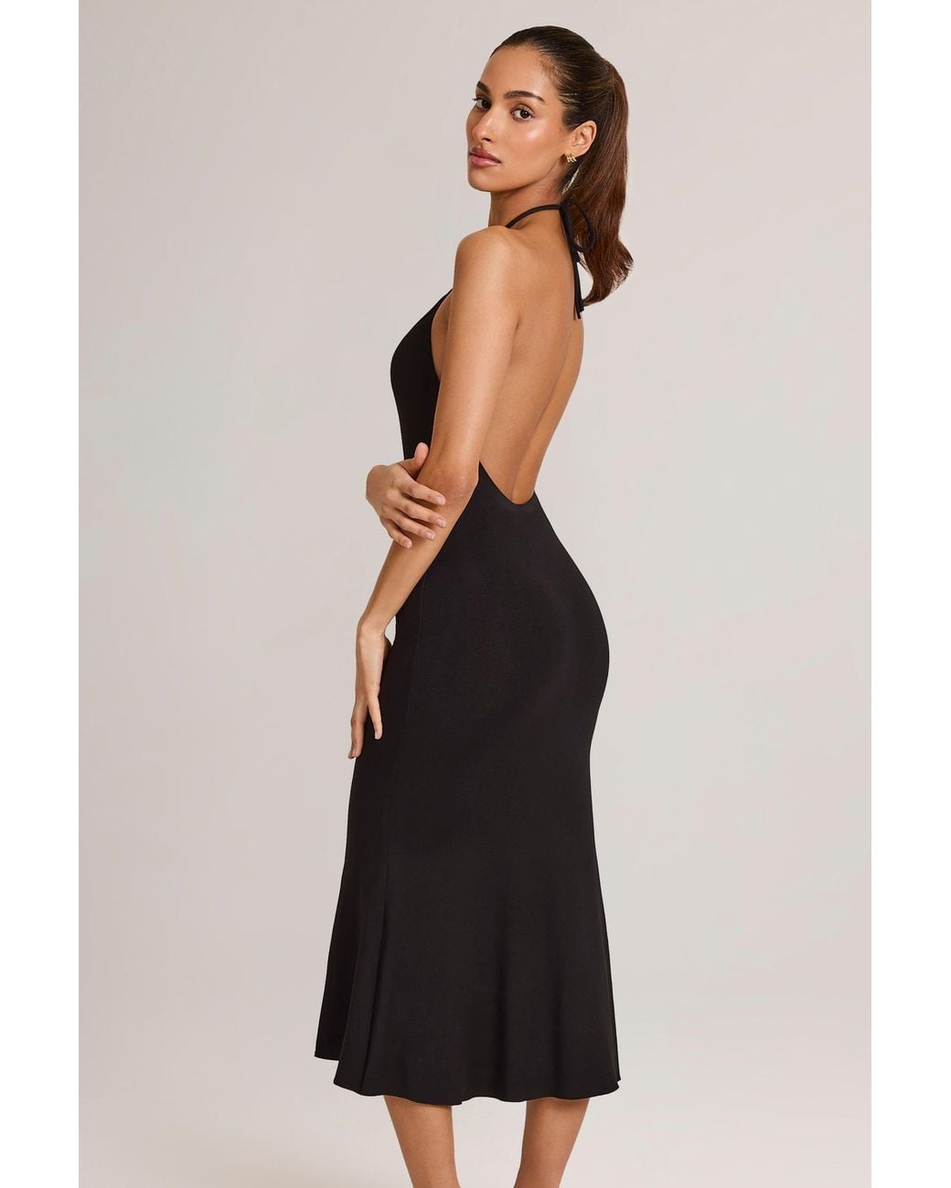 Oh Polly Black Modal Halterneck Midaxi Dress