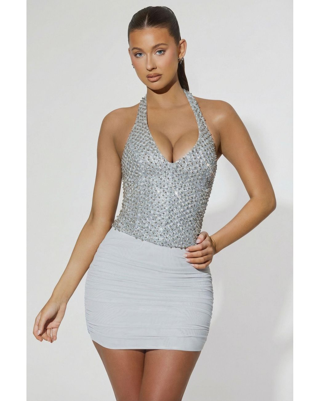 Oh Polly Metallic Ruched Mid-Rise Mini Skirt