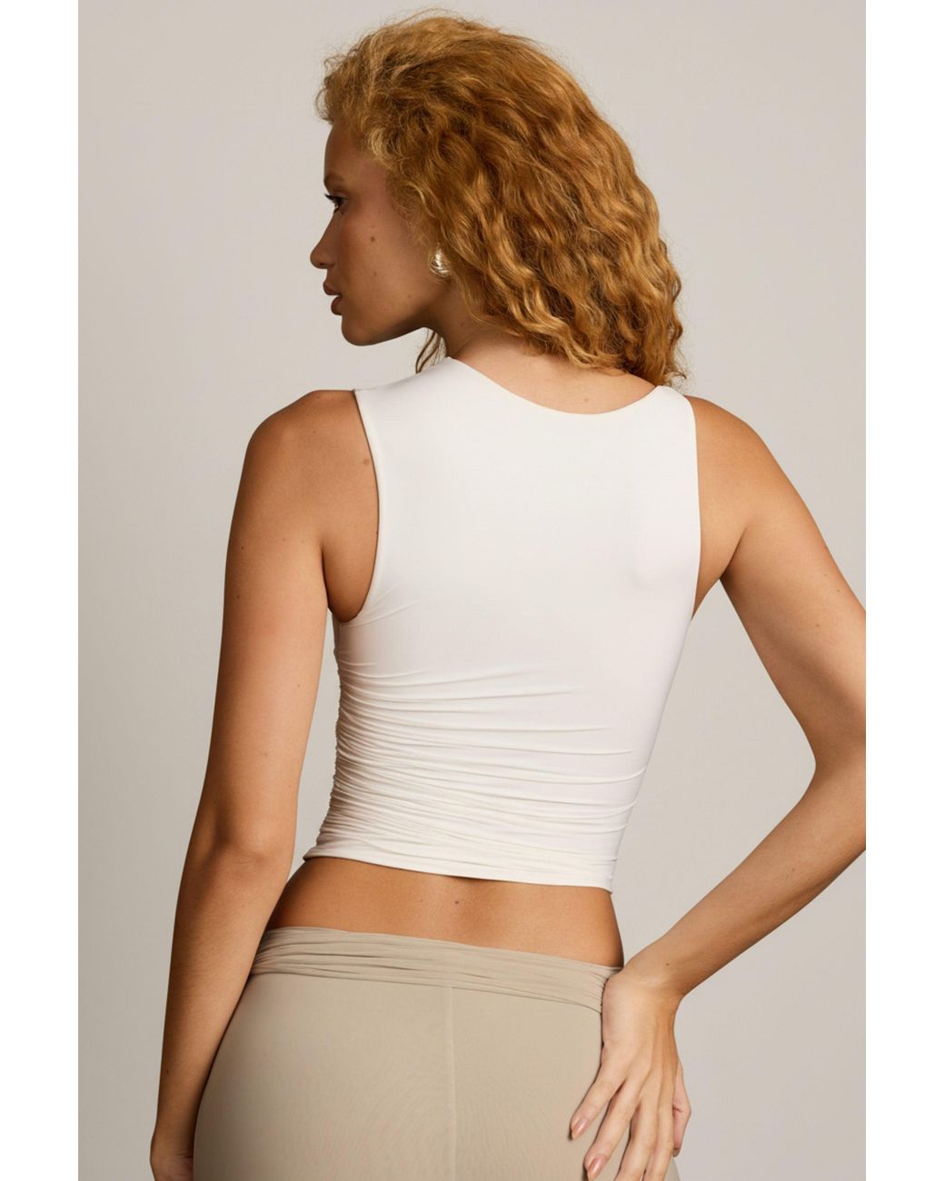 Oh Polly White Asymmetric Ruched Tank Top