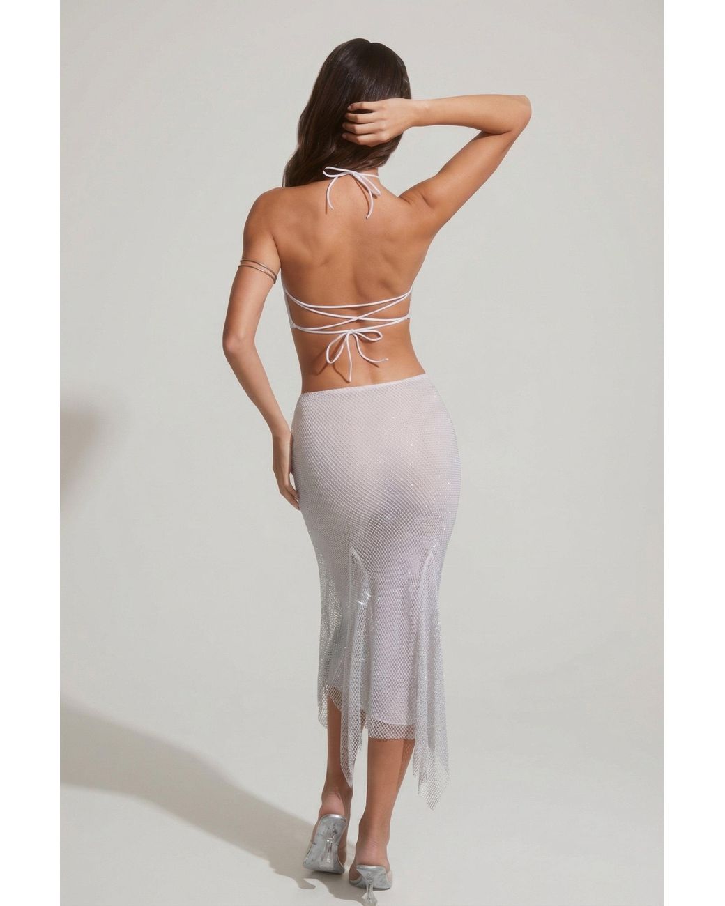 Oh Polly Metallic Embellished Handkerchief Hem Midaxi Skirt