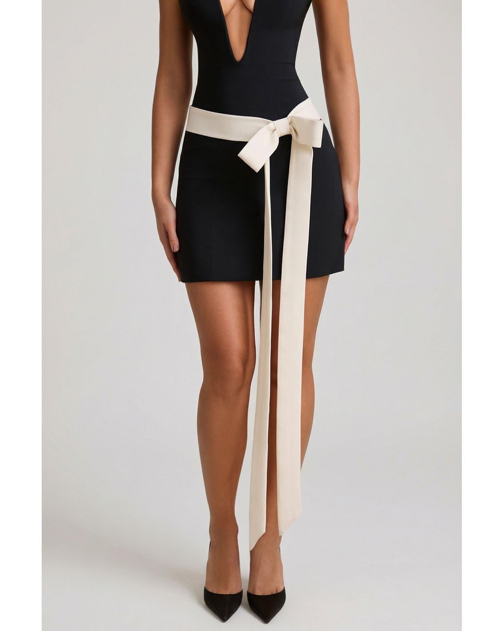Oh Polly Black Strapless Bow-Detail A-Line Mini Dress