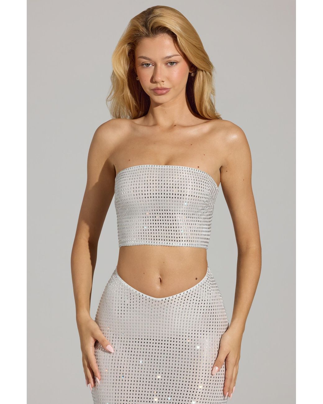 Oh Polly White Embellished Strap-Back Bandeau Top