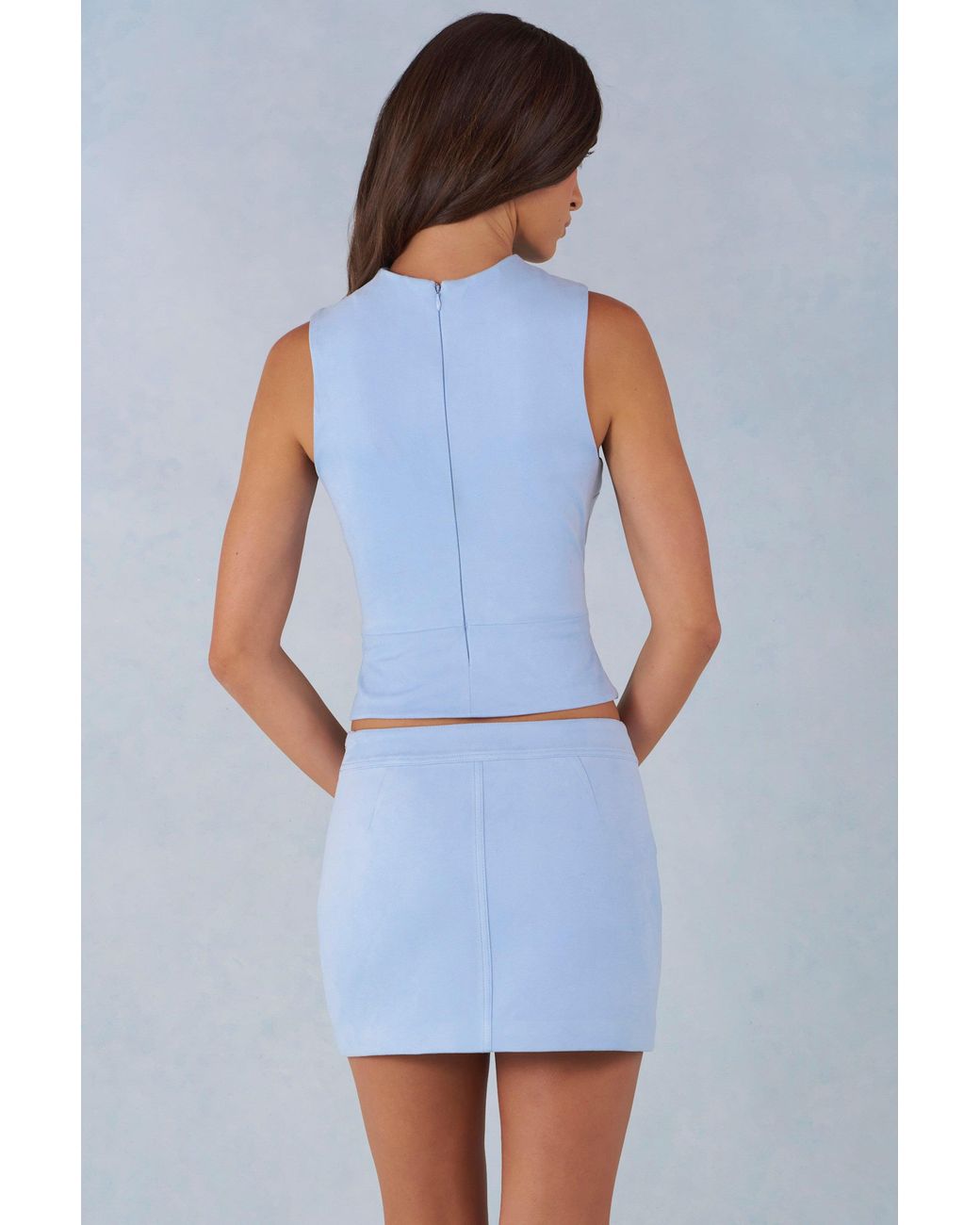 Oh Polly Blue Faux Suede Turtleneck Top