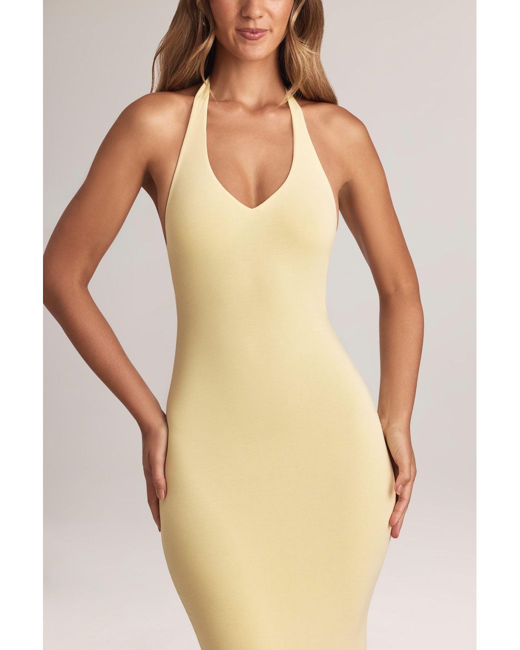 Oh Polly Natural Modal Halterneck Maxi Dress