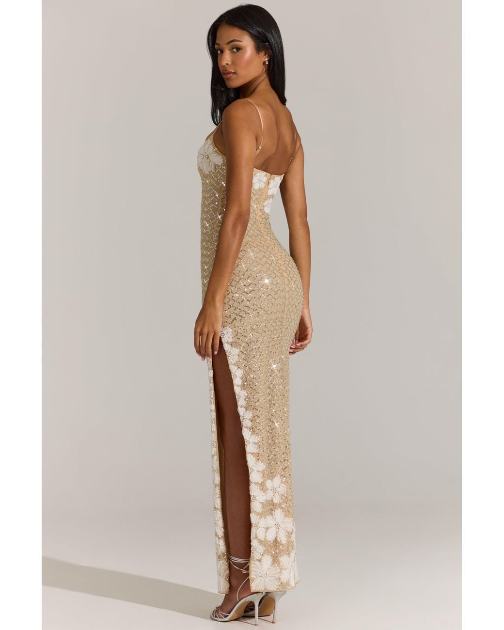 Oh Polly Metallic Embellished Square-Neck Maxi Dress