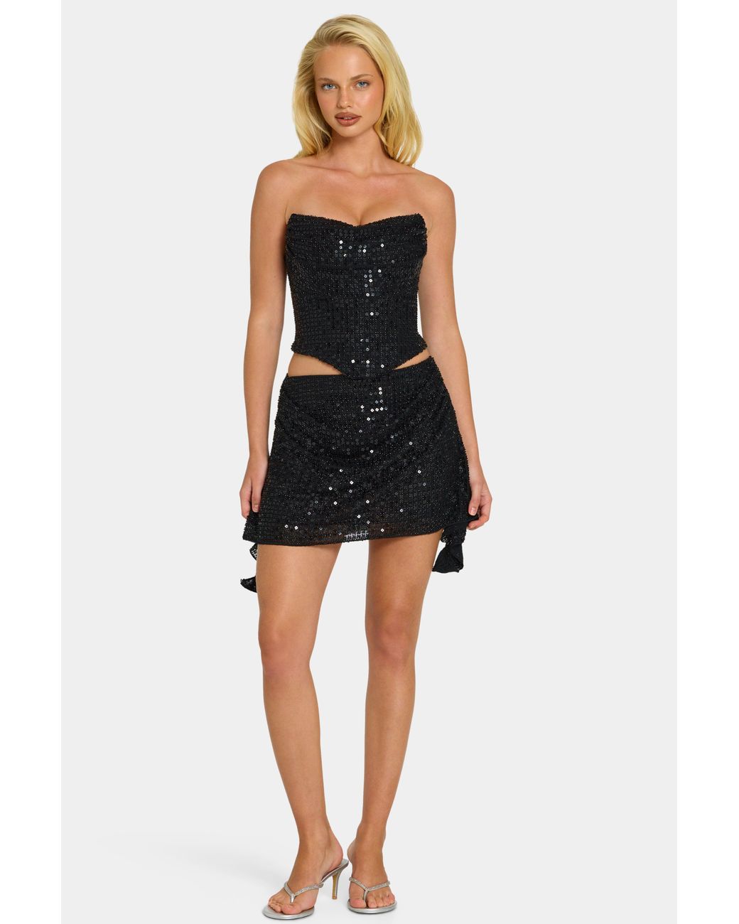 Oh Polly Black Embellished Draped Mid-Rise Mini Skirt