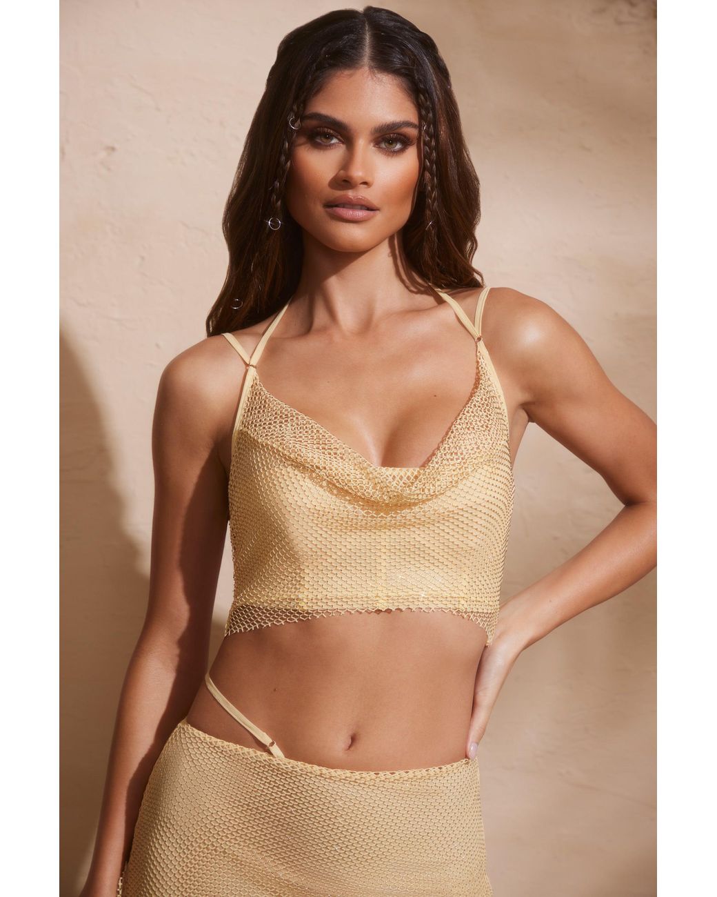 Oh Polly Metallic Embellished Cowl Neck Corset