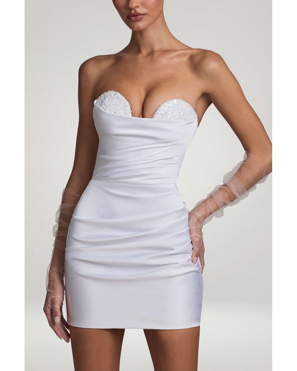 Oh Polly White Ruched Corset Mini Dress
