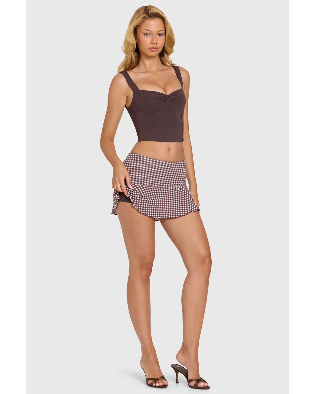 Oh Polly Brown Modal Lace-Trim Mini Dress
