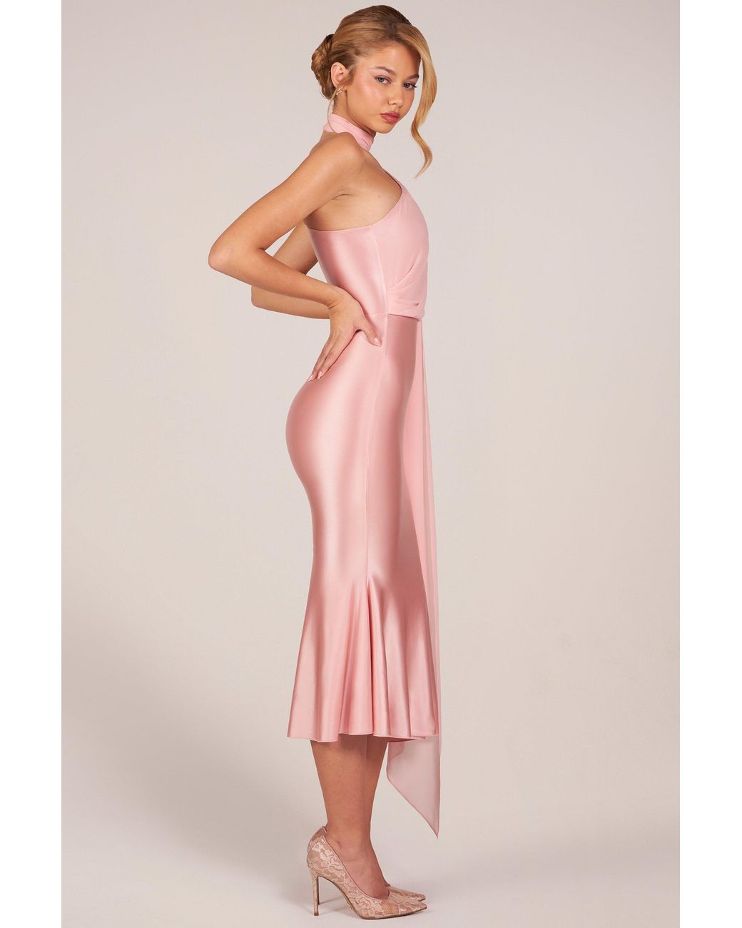 Oh Polly Pink Scarf-Detail Midaxi Dress