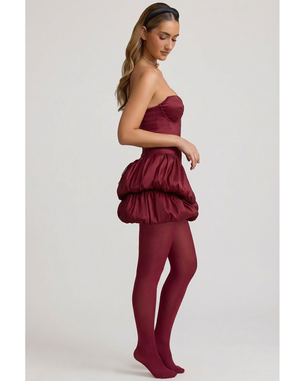 Oh Polly Red Satin Bubble Hem Corset Mini Dress