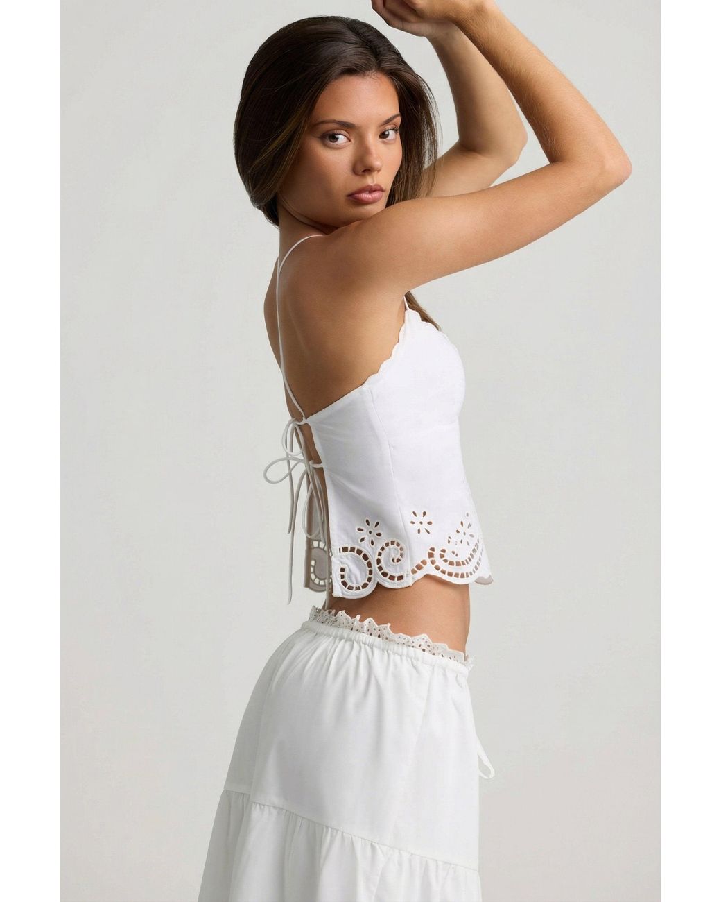 Oh Polly White Cutwork Backless Cotton-Poplin Camisole Top