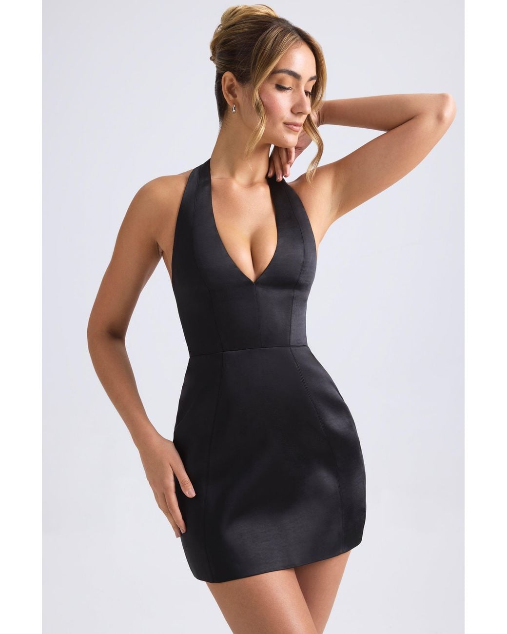 Oh Polly Black Halterneck Structured Tulip Mini Dress
