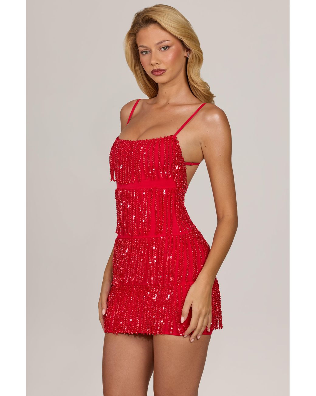 Oh Polly Red Fringed Backless Mini Dress