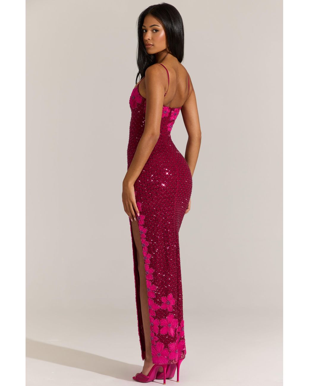 Oh Polly Red Embellished Square-Neck Maxi Dress