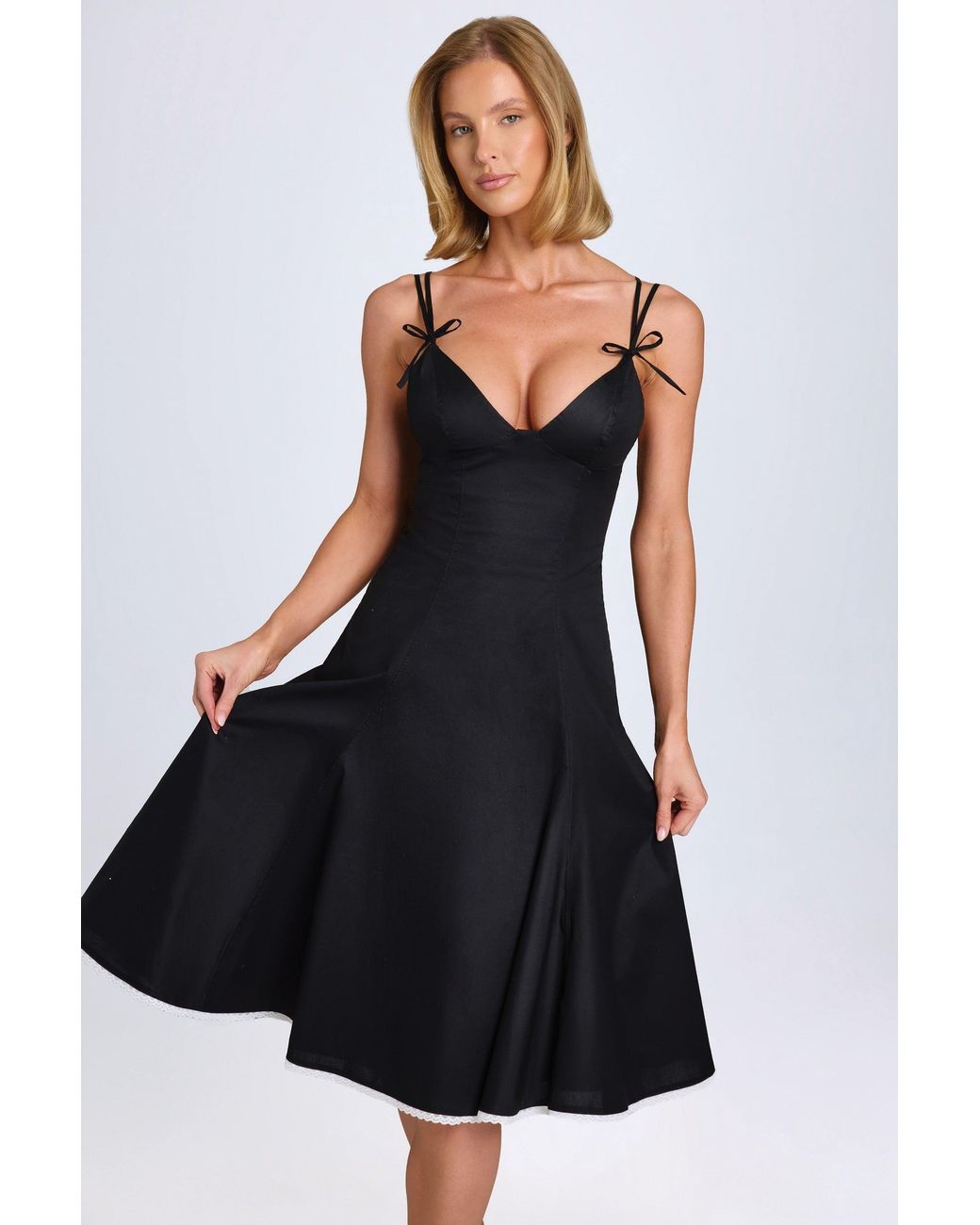 Oh Polly Black Bow-Detail A-Line Midi Dress