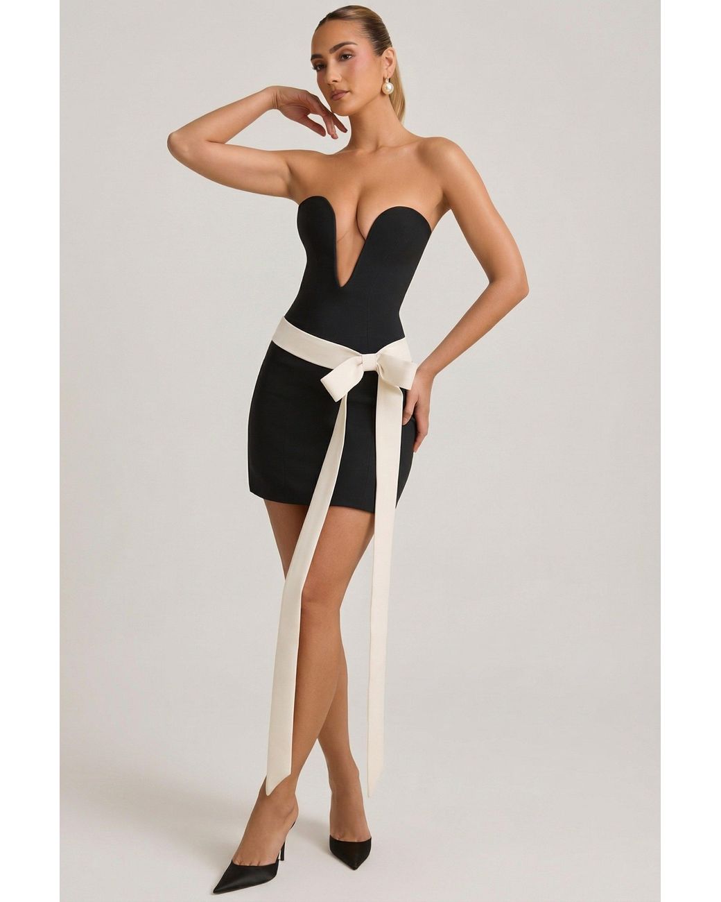 Oh Polly Black Strapless Bow-Detail A-Line Mini Dress