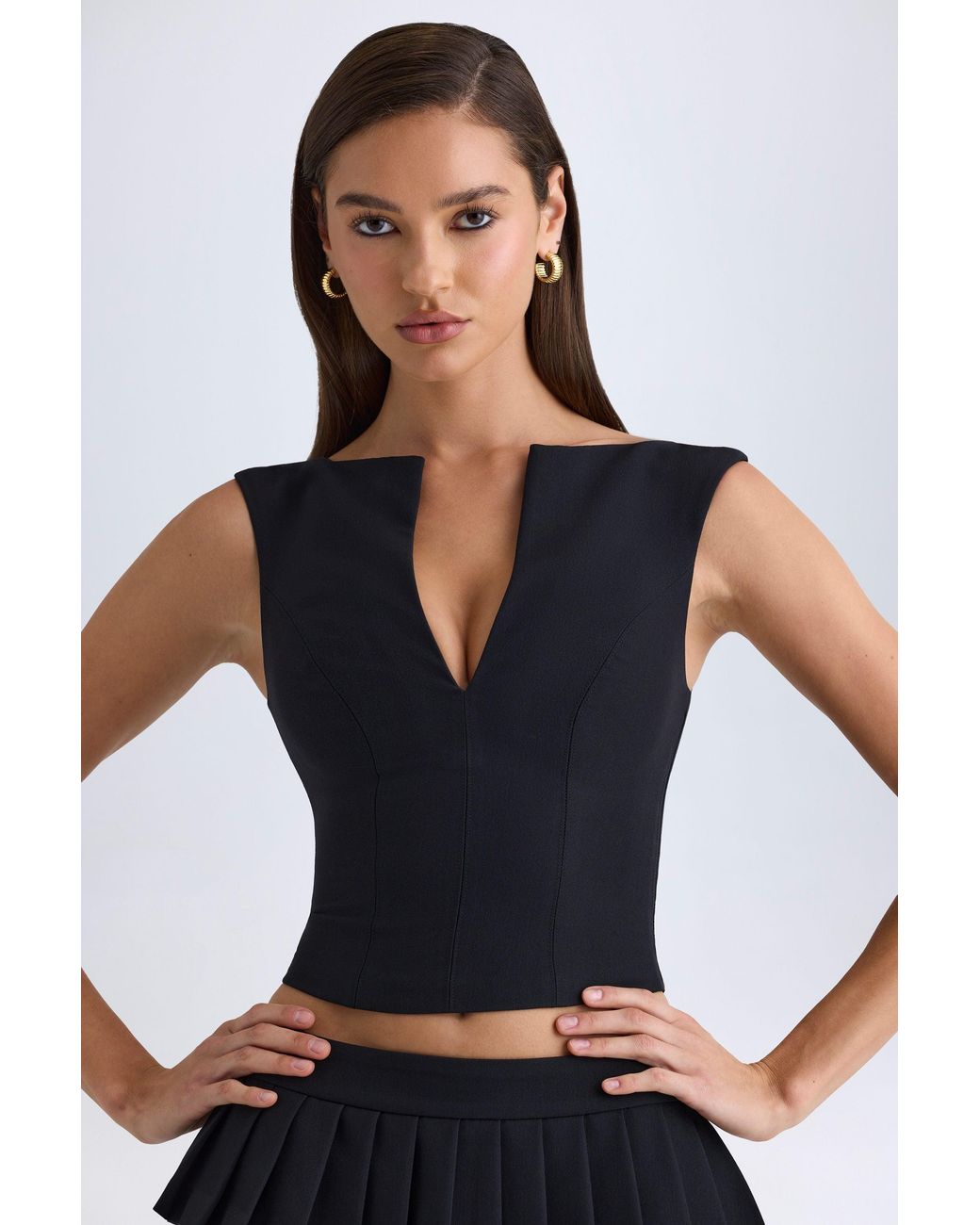 Oh Polly Black V-Neck Structured Crop Top