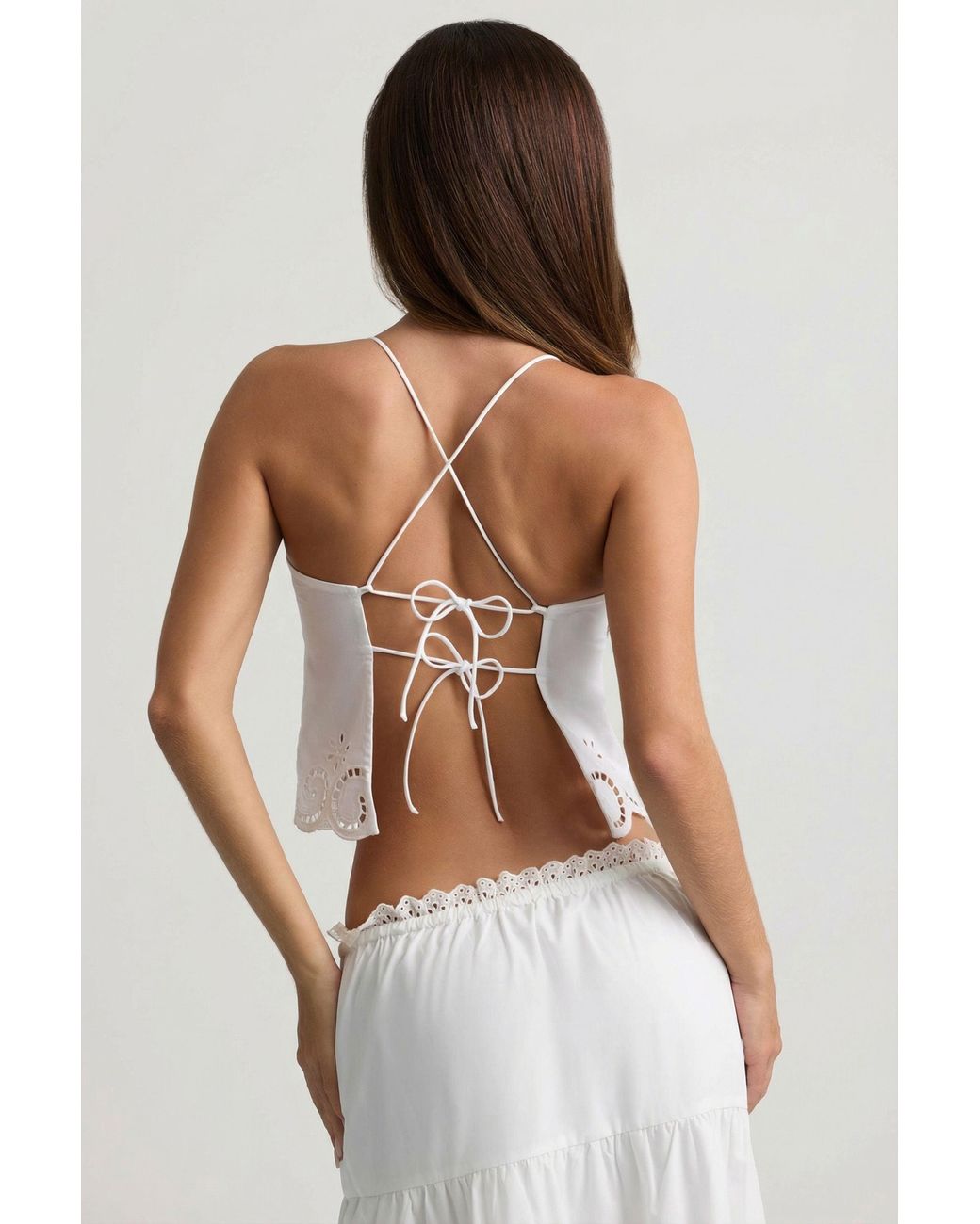 Oh Polly White Cutwork Backless Cotton-Poplin Camisole Top