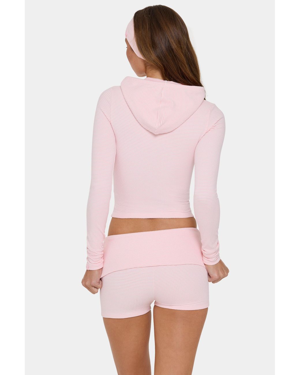 BO+TEE Pink Ribbed Jersey Cropped Hoodie