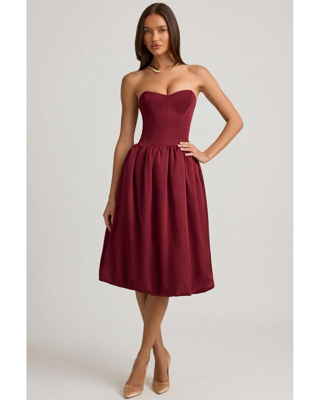 Oh Polly Red Convertible Bow-Detail Bubble Hem Midaxi Dress