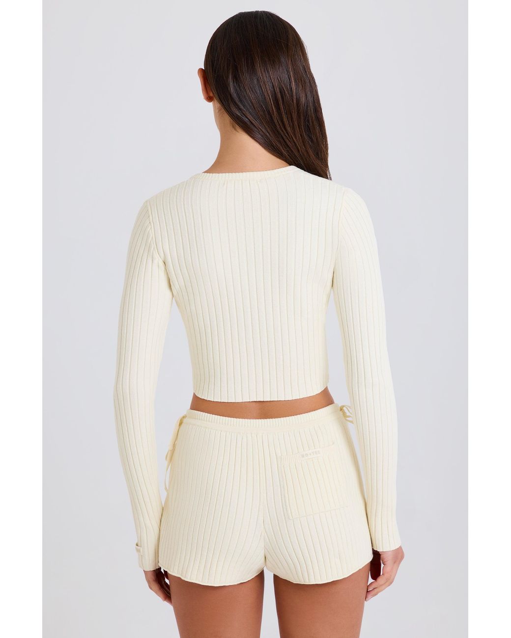 BO+TEE White Ribbed Knit Tie Mini Shorts