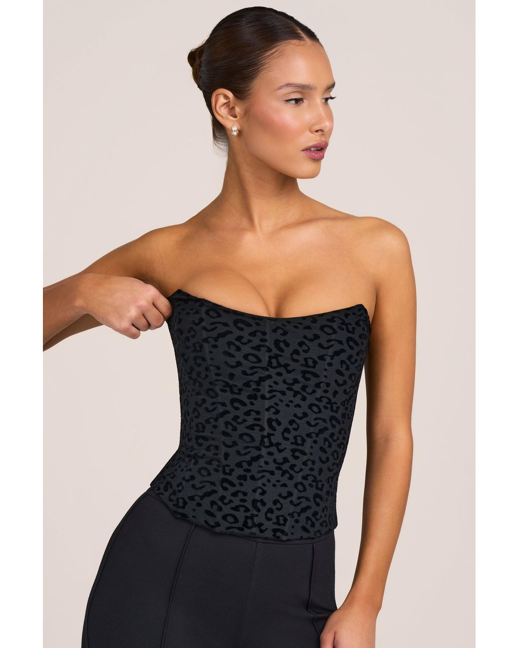 Oh Polly Black Flocked Leopard Mesh Corset Top