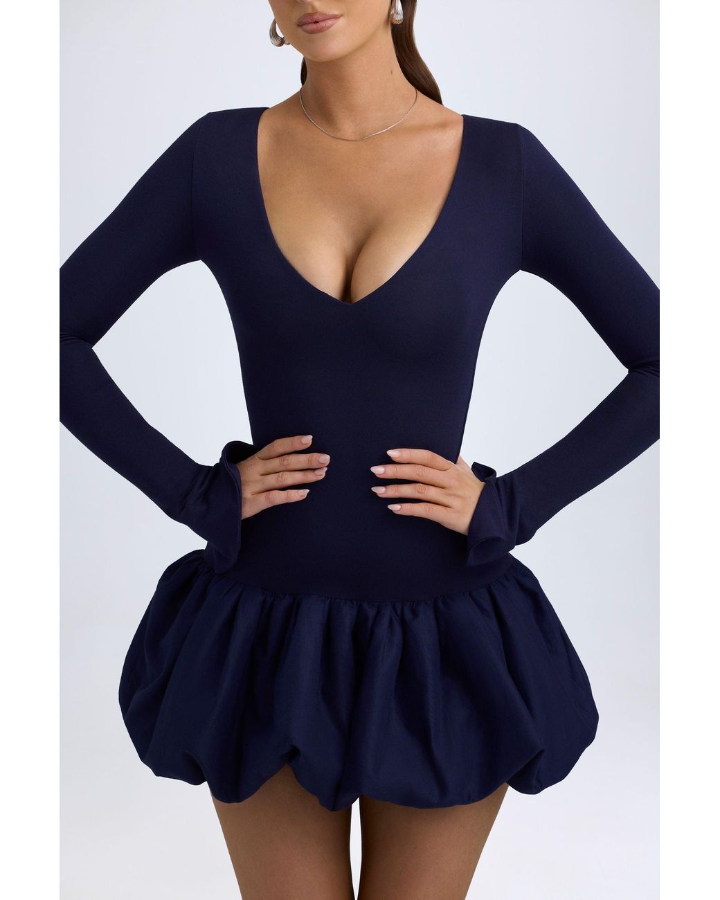 Oh Polly Blue Modal Drop-Waist Bubble Hem Mini Dress