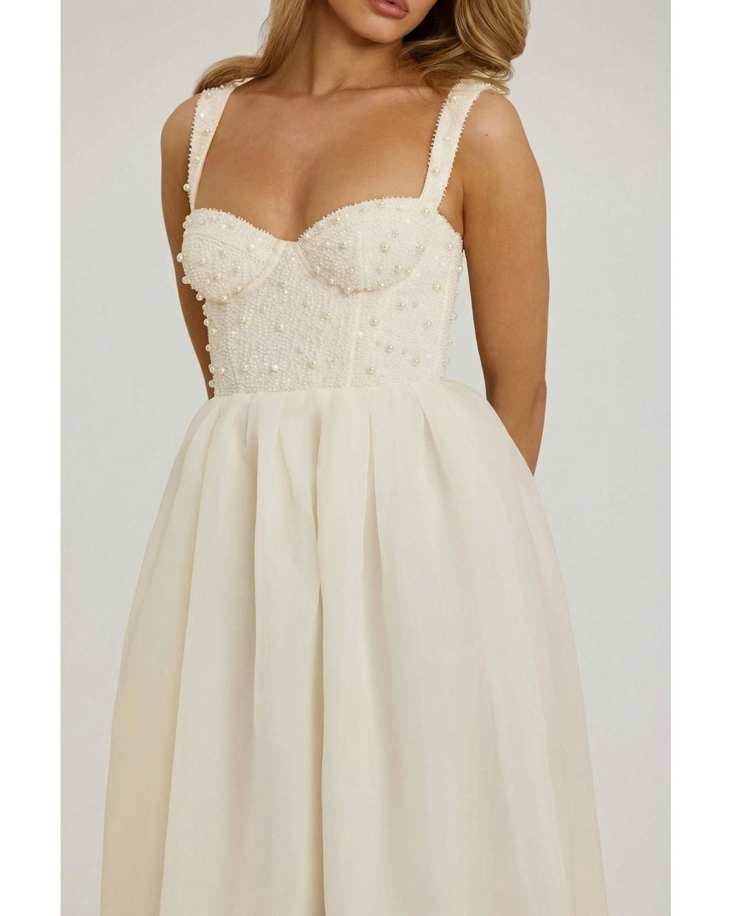 Oh Polly White Embellished Corset Gown