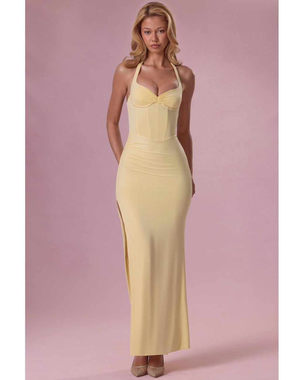 Oh Polly Yellow Jersey Corset Bridesmaid Dress