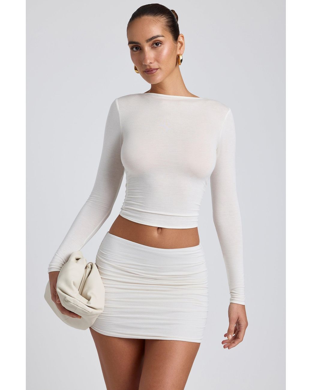 Oh Polly White Modal Ruched Long-Sleeve Top