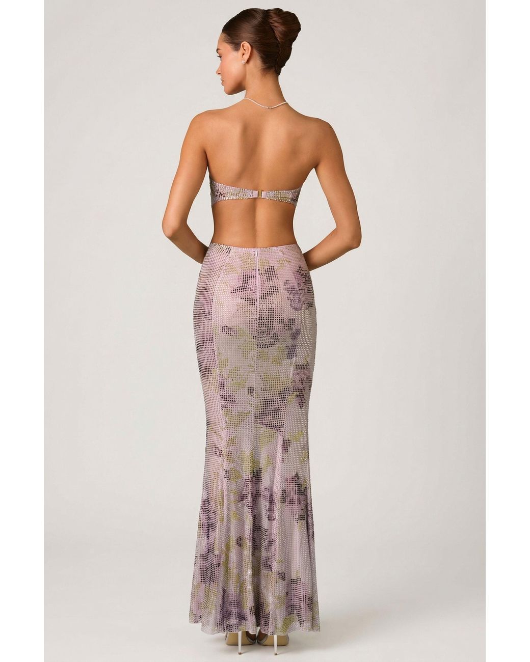 Oh Polly Purple Embellished Cut-Out Fishtail Maxi Dress