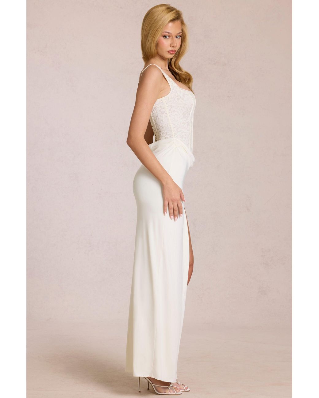 Oh Polly White Lace Corset Maxi Dress
