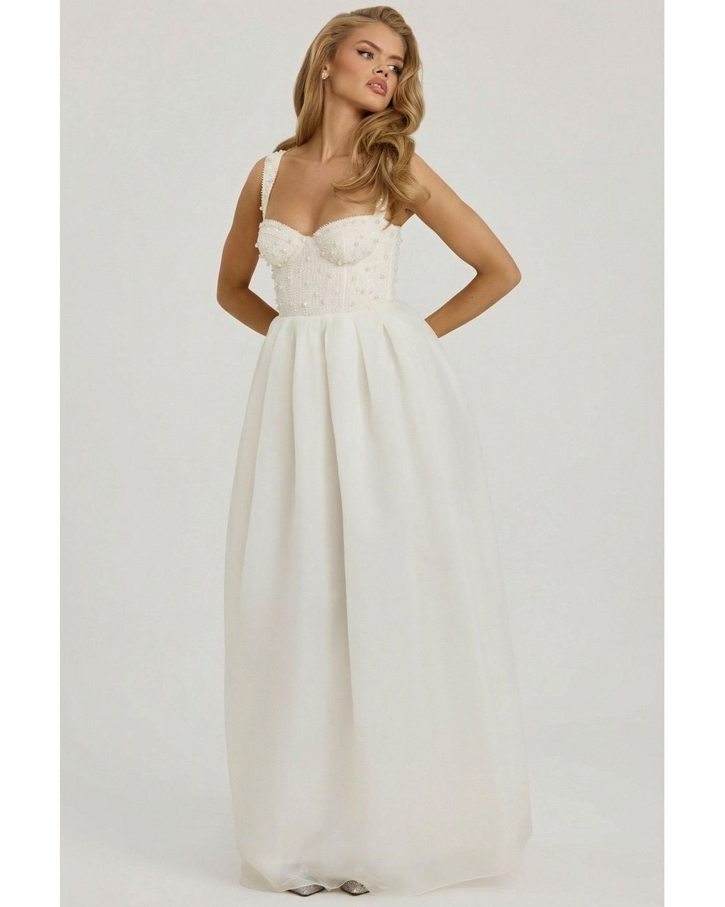 Oh Polly White Embellished Corset Gown