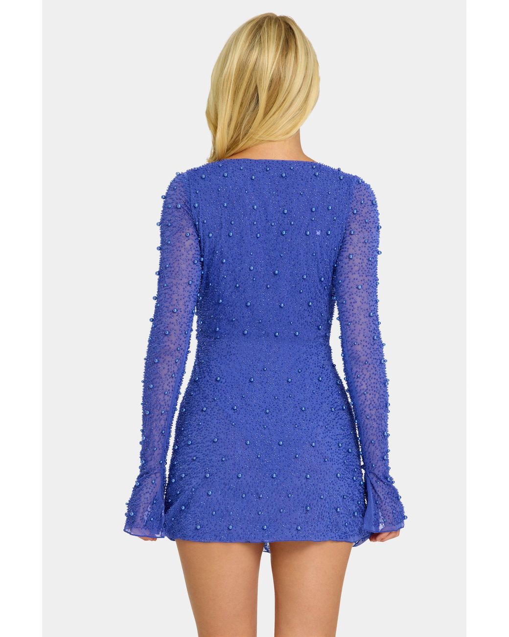 Oh Polly Blue Embellished Wrap Over A-Line Mini Dress