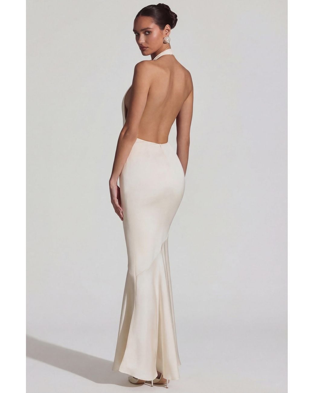 Oh Polly White Backless Halterneck Fishtail Gown