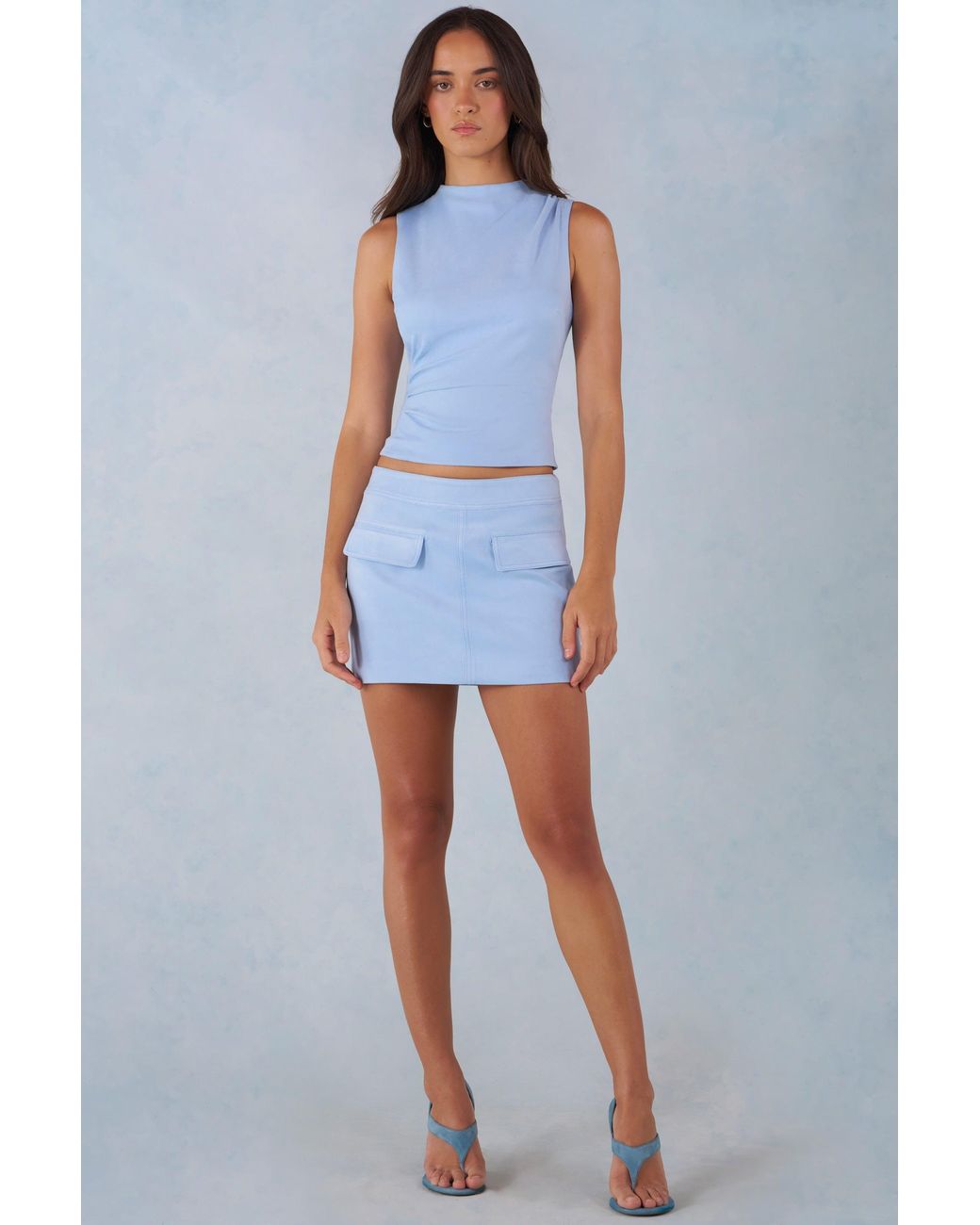 Oh Polly Blue Faux Suede Turtleneck Top