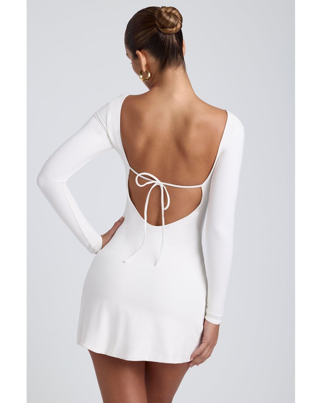 Oh Polly White Modal Square Neck Long Sleeve Mini Dress