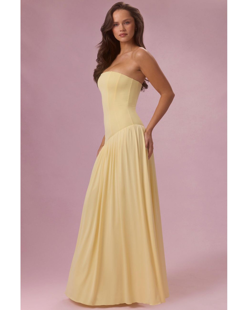 Oh Polly Yellow Jersey Strapless Gown