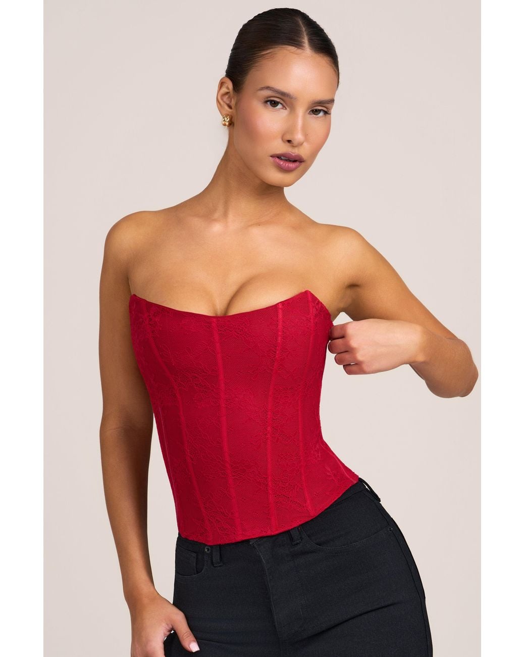 Oh Polly Red Lace Corset Top