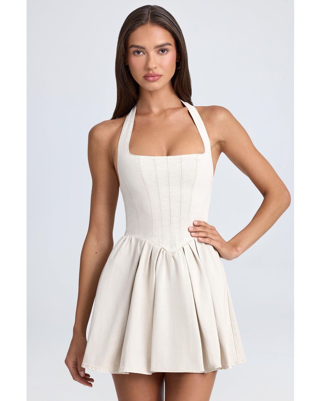 Oh Polly White Halterneck Corset Micro Mini Dress