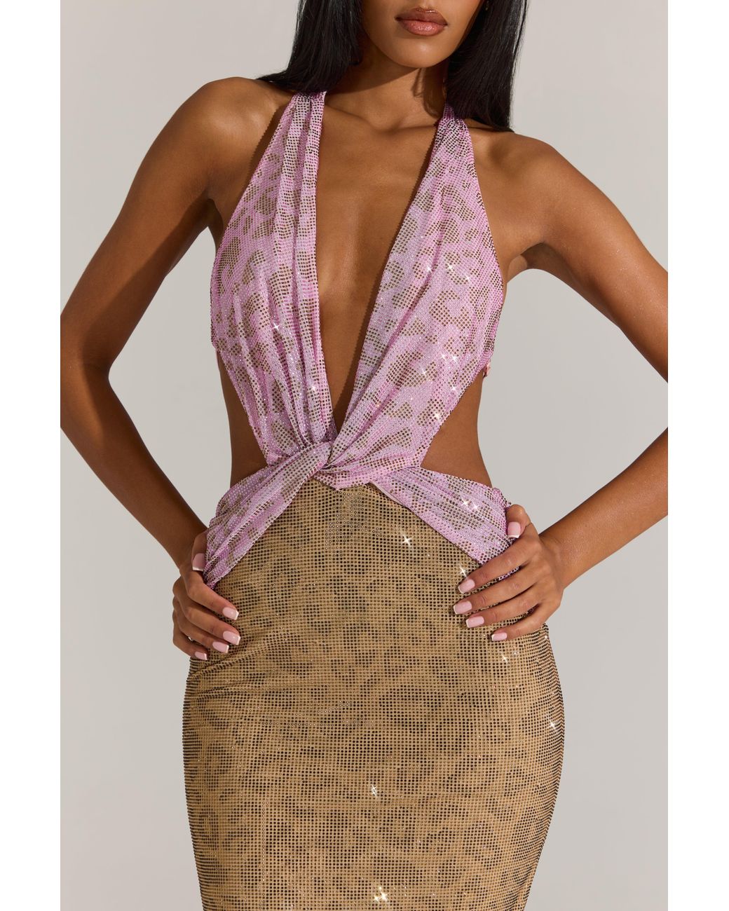 Oh Polly Pink Embellished Cut-Out Maxi Dress