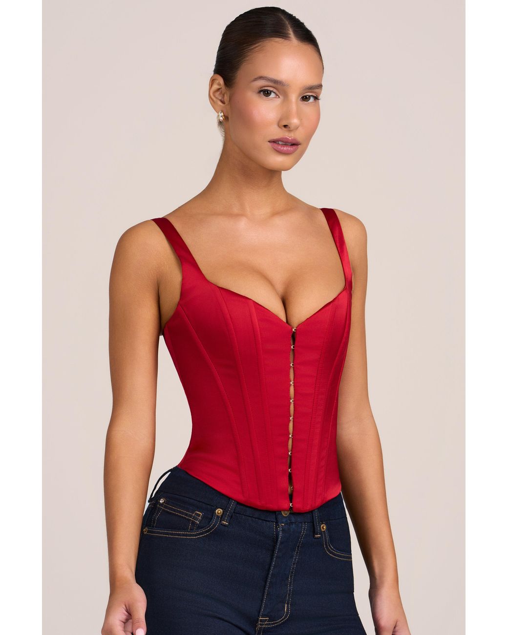 Oh Polly Red Satin Corset Top