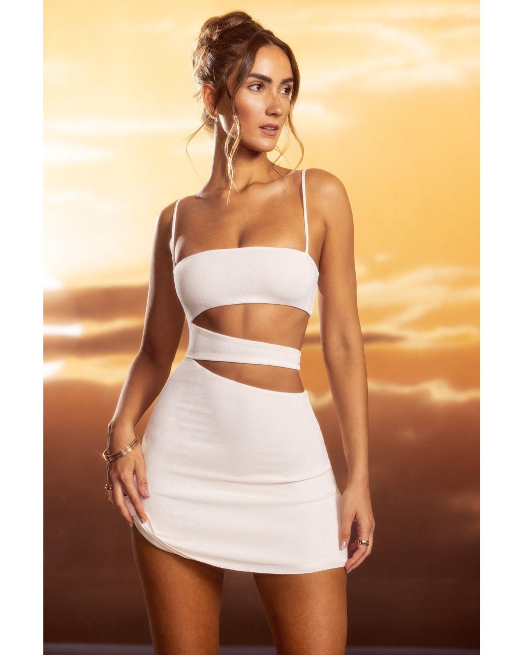 Oh Polly White Textured Jersey Cut-Out A-Line Mini Dress